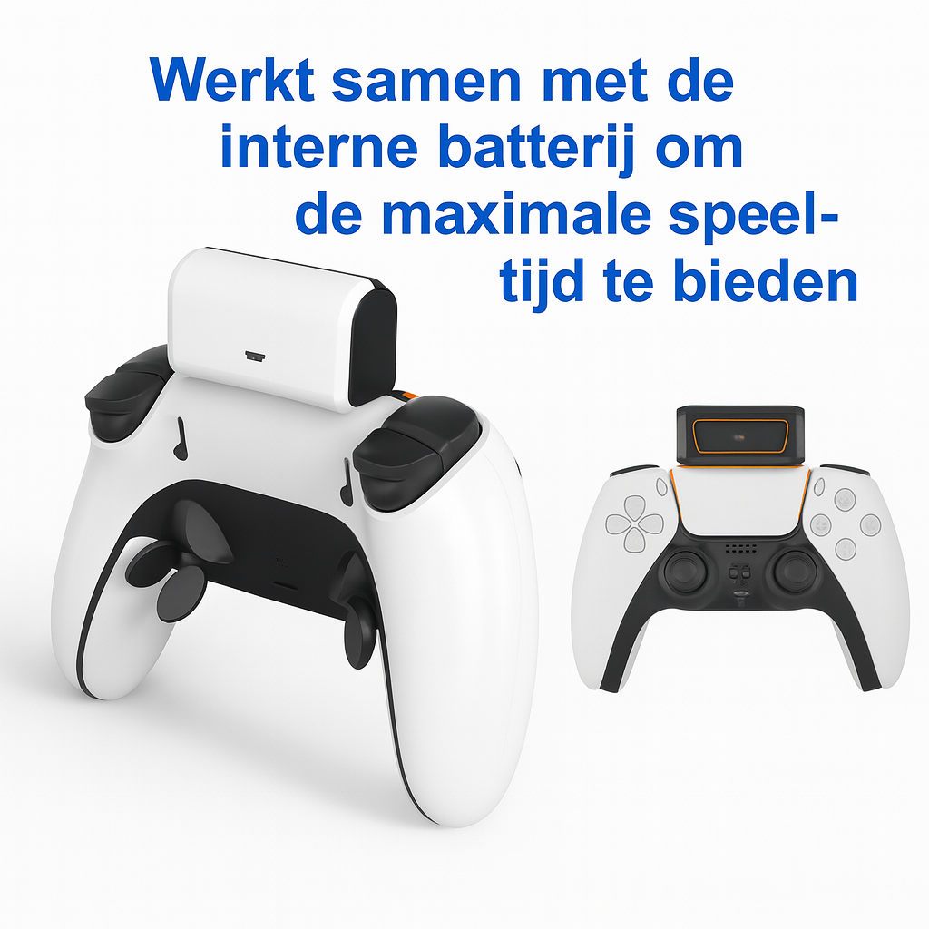 PS5 Controller Powerbank 2000mAh – draadloze oplader - Voor DualSense & DualSense Edge – Met 2 Ophanghaken voor controller en headset