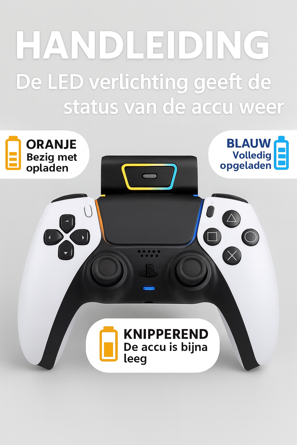 PS5 Controller Powerbank 2000mAh – draadloze oplader - Voor DualSense & DualSense Edge – Met 2 Ophanghaken voor controller en headset