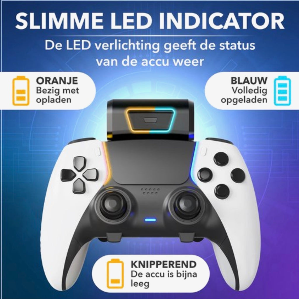 PS5 Controller Powerbank 2000mAh – draadloze oplader - Voor DualSense & DualSense Edge – Met 2 Ophanghaken voor controller en headset