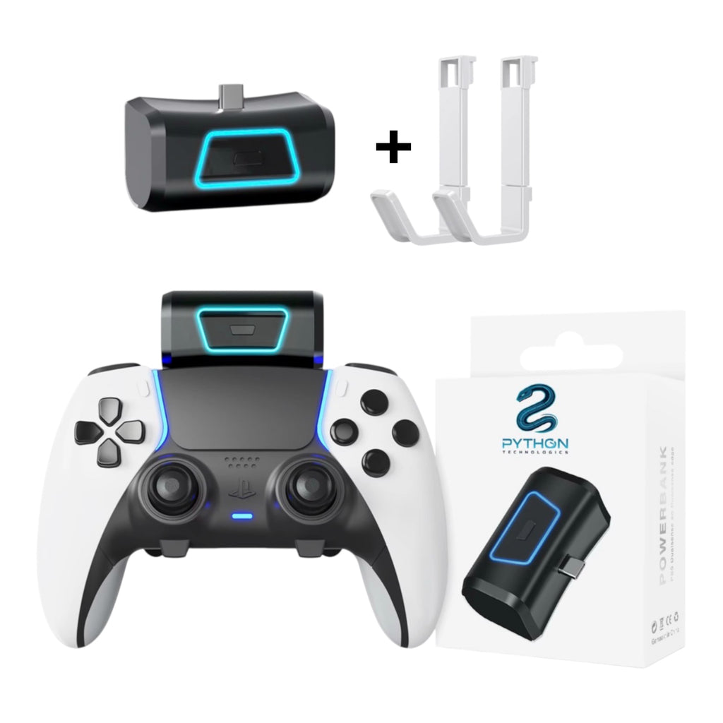 PS5 Controller Powerbank 2000mAh – draadloze oplader - Voor DualSense & DualSense Edge – Met 2 Ophanghaken voor controller en headset